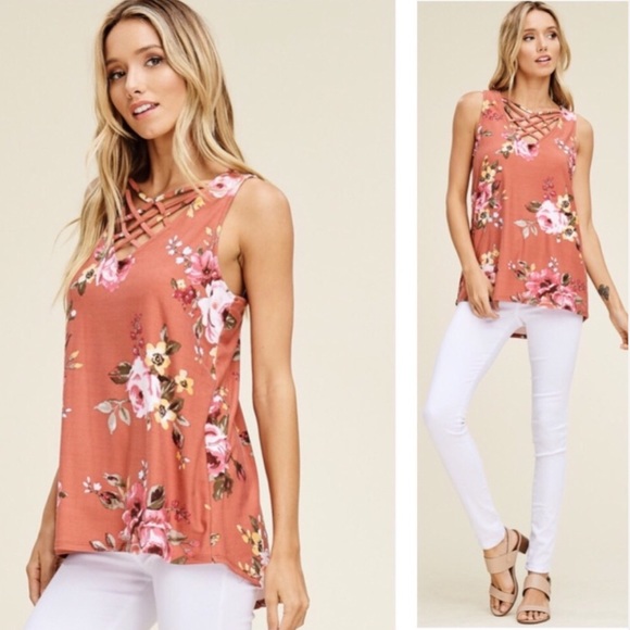 Haute Ellie Tops - New Markdown GLORIA-Floral Print Strappy Front Top